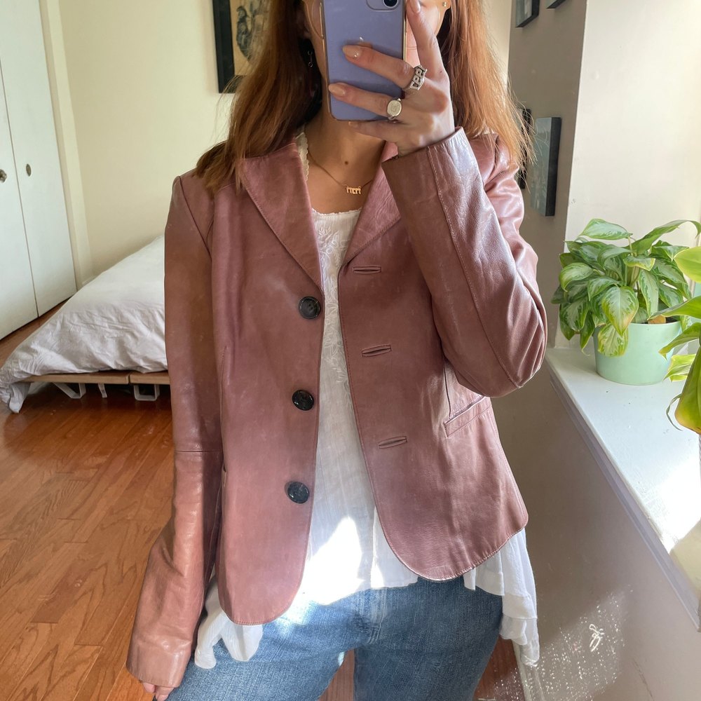 LOFT Button Front Leather Jacket Pink Size 4